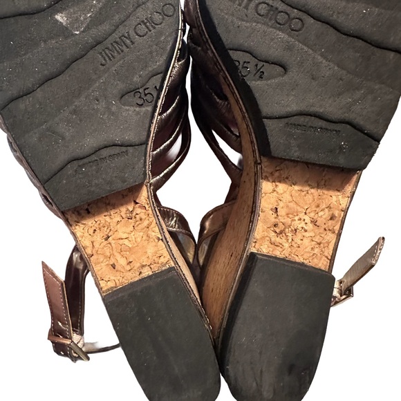 Jimmy Choo Metallic Bronze Wedge Sandals Made in Spain Size 35.5 / 5.5 - Picture 6 of 8